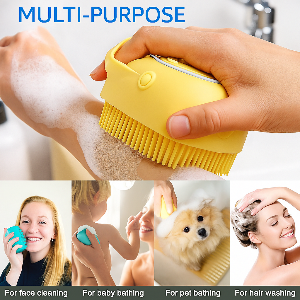Silicone Dog Bath Brush – Shampoo Dispenser & Grooming Tool