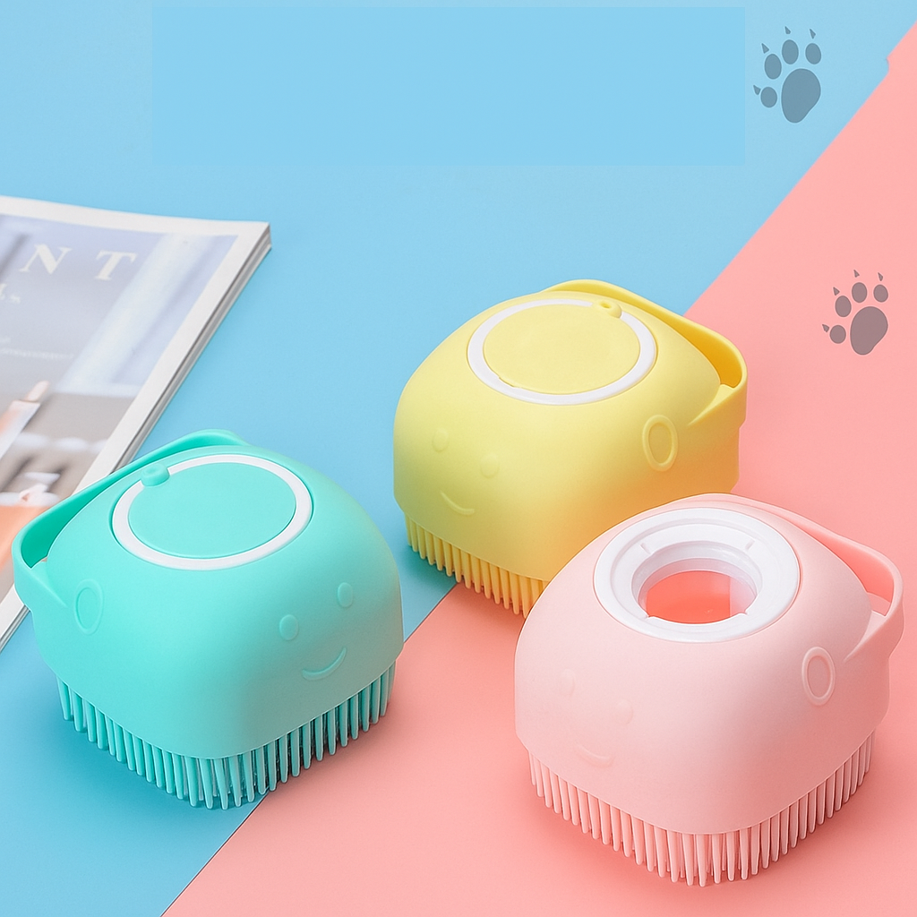 Silicone Dog Bath Brush – Shampoo Dispenser & Grooming Tool