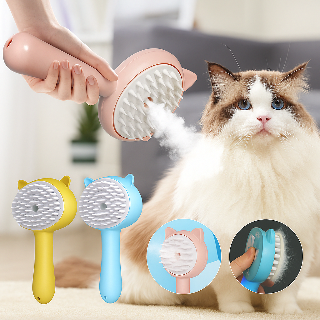 2-in-1 Mist Cat & Dog Grooming Brush – Self-Cleaning & Rechargeable