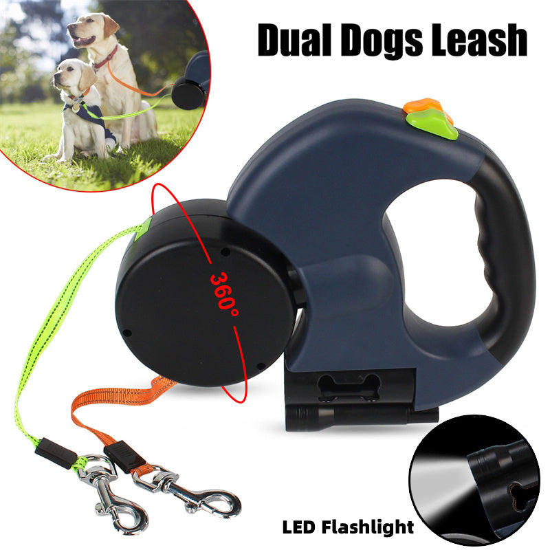 Dual Retractable LED Dog Leash – Tangle-Free, Reflective & 360° Swivel